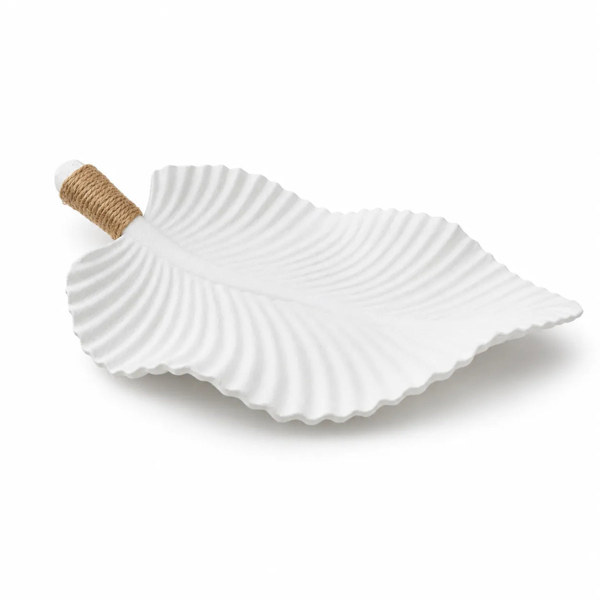 Antique Style Wooden Leaf Decorative Tray with Rustic White Finish for Fruit Display, Keys and Tabletop Home Decor - 35 x 20 cm