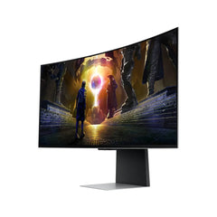 شاشة الألعاب الذكية سامسونج G855D أوديسي G8، شاشة OLED مقاس 34 بوصة، دقة UWQHD، معدل تحديث 175 هرتز، زمن استجابة 0.03 مللي ثانية (GtG)، تقنية AMD FreeSync Premium Pro وG-Sync، فضي | LS34DG852SMXUE