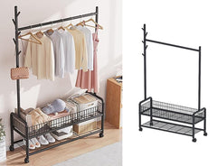 Modern Clothes Stand & Hanger Rack Organiser with Multi-Functional Storage and Hooks