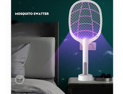 Electric Fly & Mosquito Zapper Bat Racket with Stand - Rechargeable Bug Swatter with UV Light - Assorted Colors