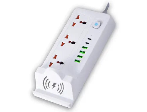 تمديدات شريط الطاقة متعددة الوظائف - 3 مقابس طاقة، ومنفذ PD واحد و5 مقابس USB