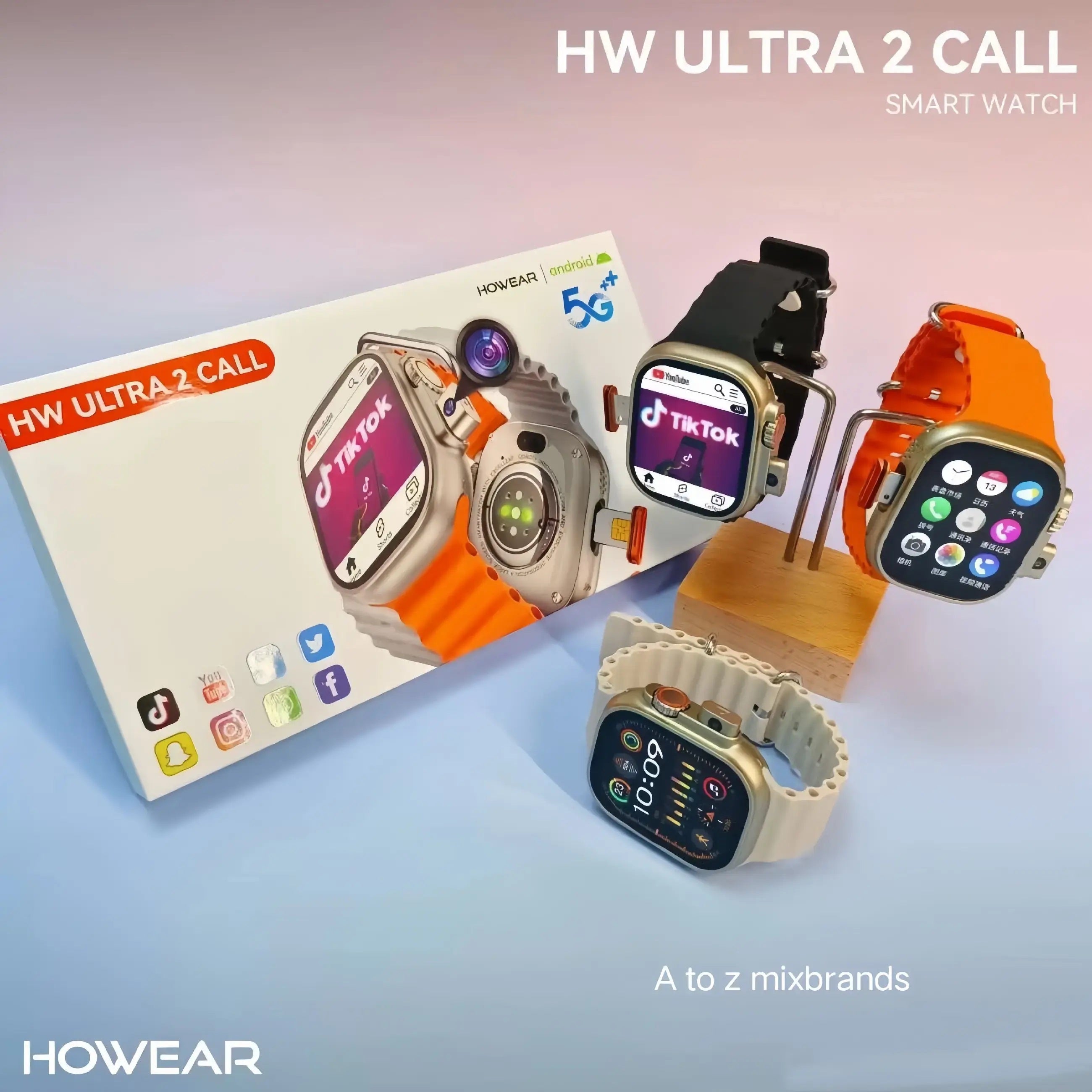 ساعة Howear HW Ultra 2 5G الذكية بنظام أندرويد مع كاميرتين، ومكالمات فيديو، وذاكرة وصول عشوائي (RAM) سعة 4 جيجابايت، وذاكرة تخزين 64 جيجابايت، ونظام تحديد المواقع العالمي (GPS) ومراقبة صحية متقدمة