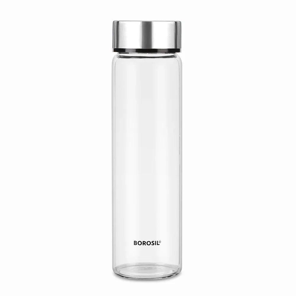 Borosil Neo 550ml Clear Borosilicate Glass Water Bottle, Scratch Resistant Airtight Leakproof Refrigerator Safe Dishwasher Safe Bottle for Water, Juice and Infused Drinks
