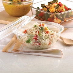 Borosil Transparent Borosilicate Glass Round Cook and Serve Casserole, Microwave Oven Safe Heat Resistant Cookware