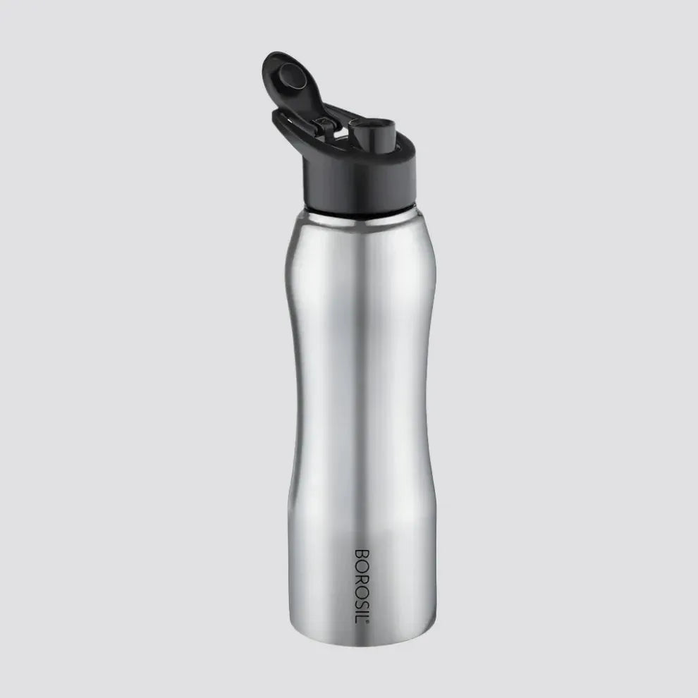 Borosil Grip N Sip Stainless Steel Single Wall Water Bottle, Leak Proof Lightweight Sipper Bottle for Office Travel Gym & Outdoor Use