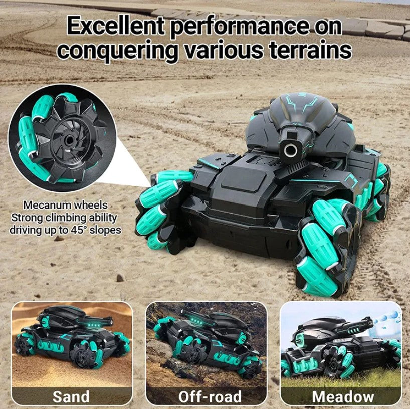 Cool High Speed Water Pellet Shooting RC Water Tank Car with All Terrain Capability - Remote and Gesture Controlled