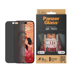 PanzerGlass Privacy Ultra-Wide Fit Screen Protector for iPhone 15 with EasyAligner