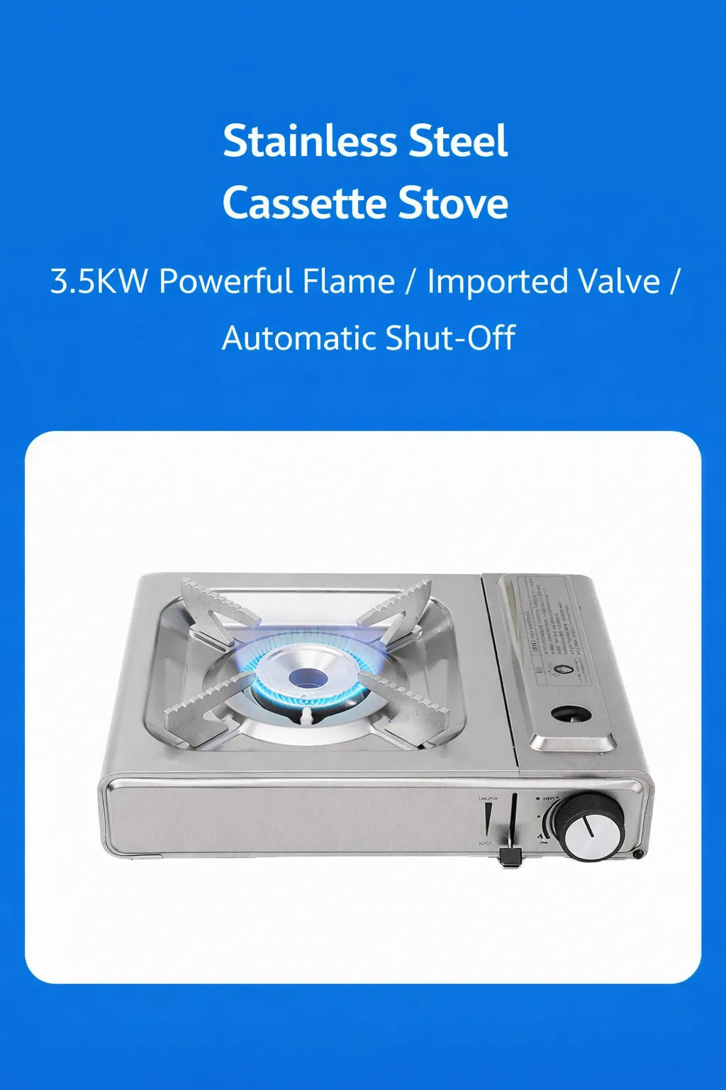 3000W Portable Butane Cassette Gas Stove with Piezo Ignition, Safety Lock System, Windproof Burner, Anti-Slip Pot Support, Lightweight Camping & Outdoor Cooking Cooker