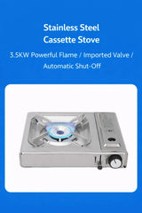 3000W Portable Butane Cassette Gas Stove with Piezo Ignition, Safety Lock System, Windproof Burner, Anti-Slip Pot Support, Lightweight Camping & Outdoor Cooking Cooker