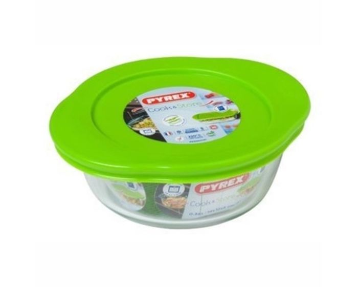 طبق بايركس دائري مع غطاء أخضر