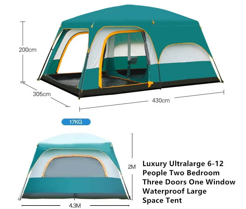Portable Foldable 8-10 Persons Family Camping Tent with Carry Bag - Durable & Weather Resistant