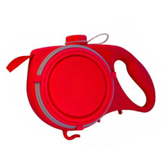 مقود الحيوانات الأليفة 5 في 1 (مقود، وعاء ماء، زجاجة ماء، كيس نفايات وخطاف) - أحمر