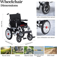 Foldable & Rechargeable Electric Wheelchair with Aluminium Wheels & Steel Frame
