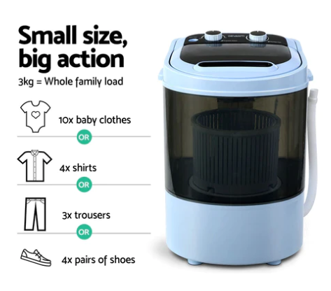 Mini Portable Washing Machine with Low Noise and Intelligent Wash Cycle 3 Kg Capacity