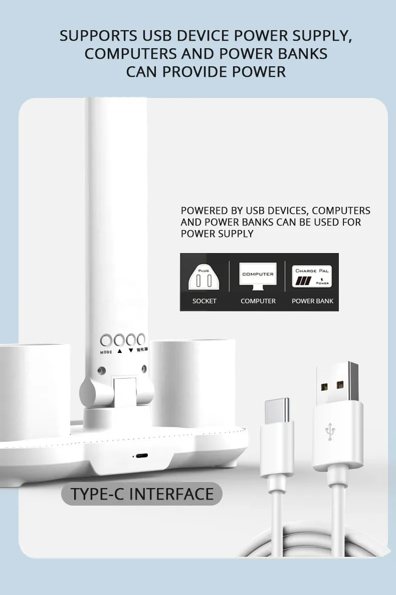 Smart Adjustable LED Desk Lamp with Fan, Touch Control, Time Date & Temperature Display