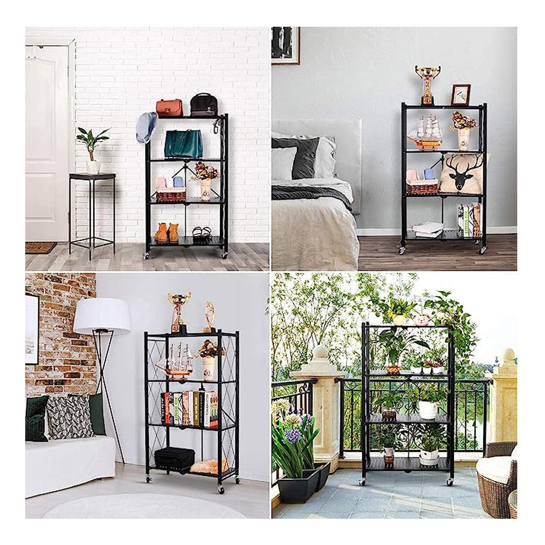 Multi Layer Foldable Metal Storage Rack Organizer with Wheels