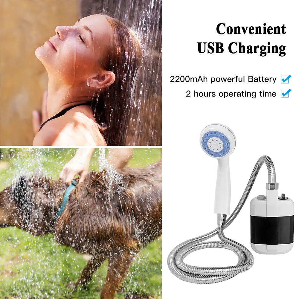 USB Rechargeable Camping Shower Outdoor Portable Shower Head Bathing 3.7V Pump