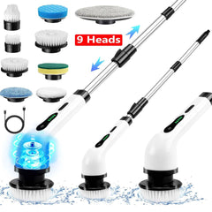 9-in-1 Multifunctional Electric Cleaning Brush Scrubber with Interchangeable Heads & Telescopic Handle
