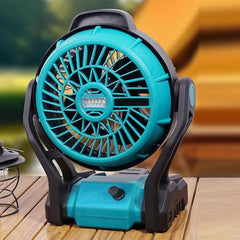 48V Cordless Rechargeable Portable Camping Fan with LED Work Light, 120° Adjustable Tilt, Multi-Speed Airflow, Battery & AC Adapter Compatible, Includes 48V Lithium Battery & Charger