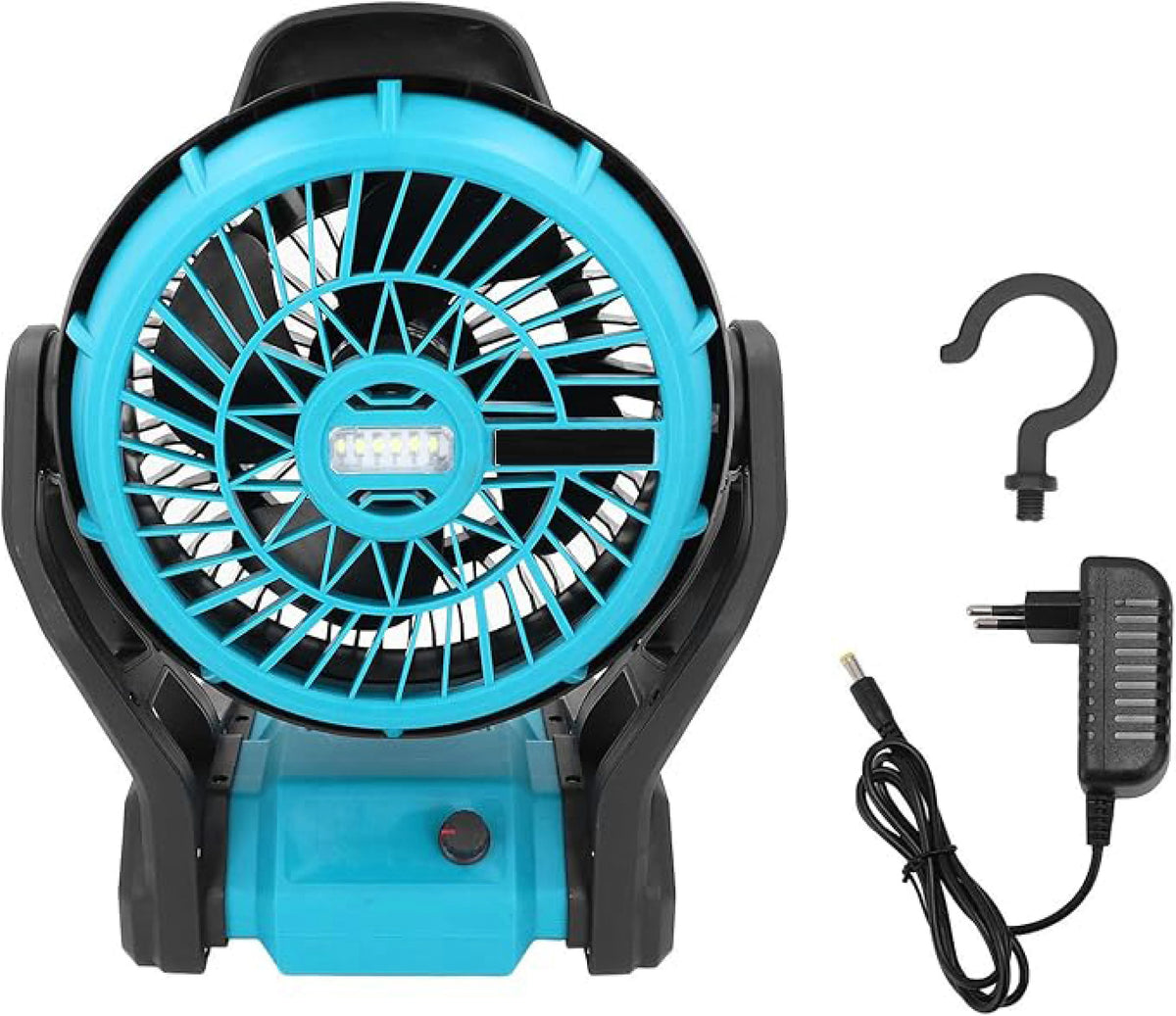 48V Cordless Rechargeable Portable Camping Fan with LED Work Light, 120° Adjustable Tilt, Multi-Speed Airflow, Battery & AC Adapter Compatible, Includes 48V Lithium Battery & Charger