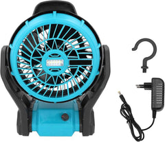 48V Cordless Rechargeable Portable Camping Fan with LED Work Light, 120° Adjustable Tilt, Multi-Speed Airflow, Battery & AC Adapter Compatible, Includes 48V Lithium Battery & Charger
