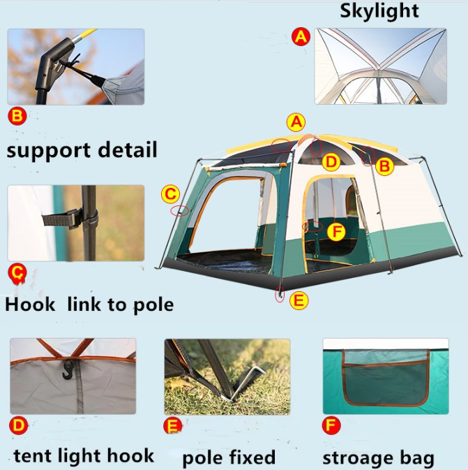 Portable Foldable 8-10 Persons Family Camping Tent with Carry Bag - Durable & Weather Resistant