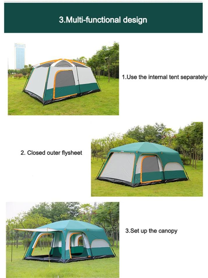Portable Foldable 8-10 Persons Family Camping Tent with Carry Bag - Durable & Weather Resistant