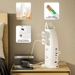 Sailboat 3000W Tower Power Socket, 8 Universal Sockets, 4 USB-A Ports, 2 USB-C Ports, Double Switch, Child Safety Protection & Overload Protection