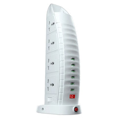 Sailboat 3000W Tower Power Socket, 8 Universal Sockets, 4 USB-A Ports, 2 USB-C Ports, Double Switch, Child Safety Protection & Overload Protection