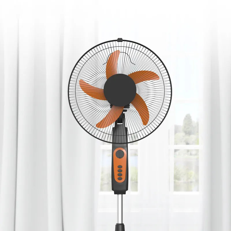 16-Inch DC 12V Stand Fan with Five Blades, Three Speeds, Oscillation, Telescopic Adjustable Height & Battery Clip Cable