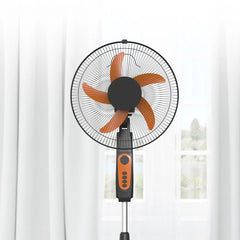 16-Inch DC 12V Stand Fan with Five Blades, Three Speeds, Oscillation, Telescopic Adjustable Height & Battery Clip Cable