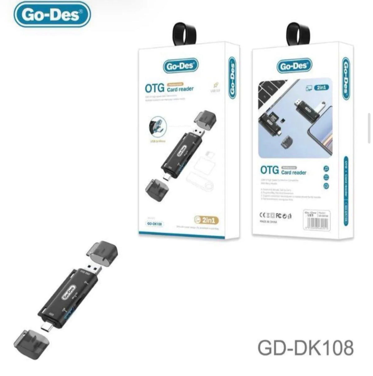 Go-Des GD-DK108 2-in-1 USB 3.0 OTG Multi-Port Card Reader with USB-A, USB-C & Micro USB Support for SD/TF Memory Cards